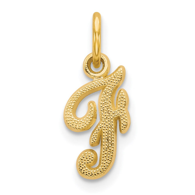 14K Yellow Gold 14Ky Script Letter F Initial Charm