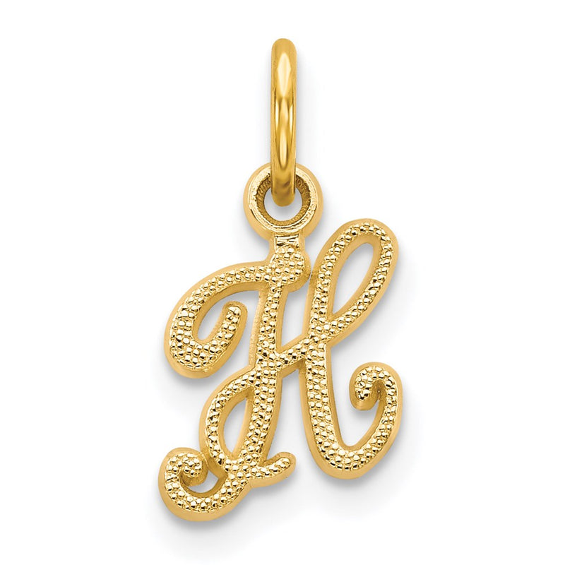 14K Yellow Gold 14Ky Script Letter H Initial Charm