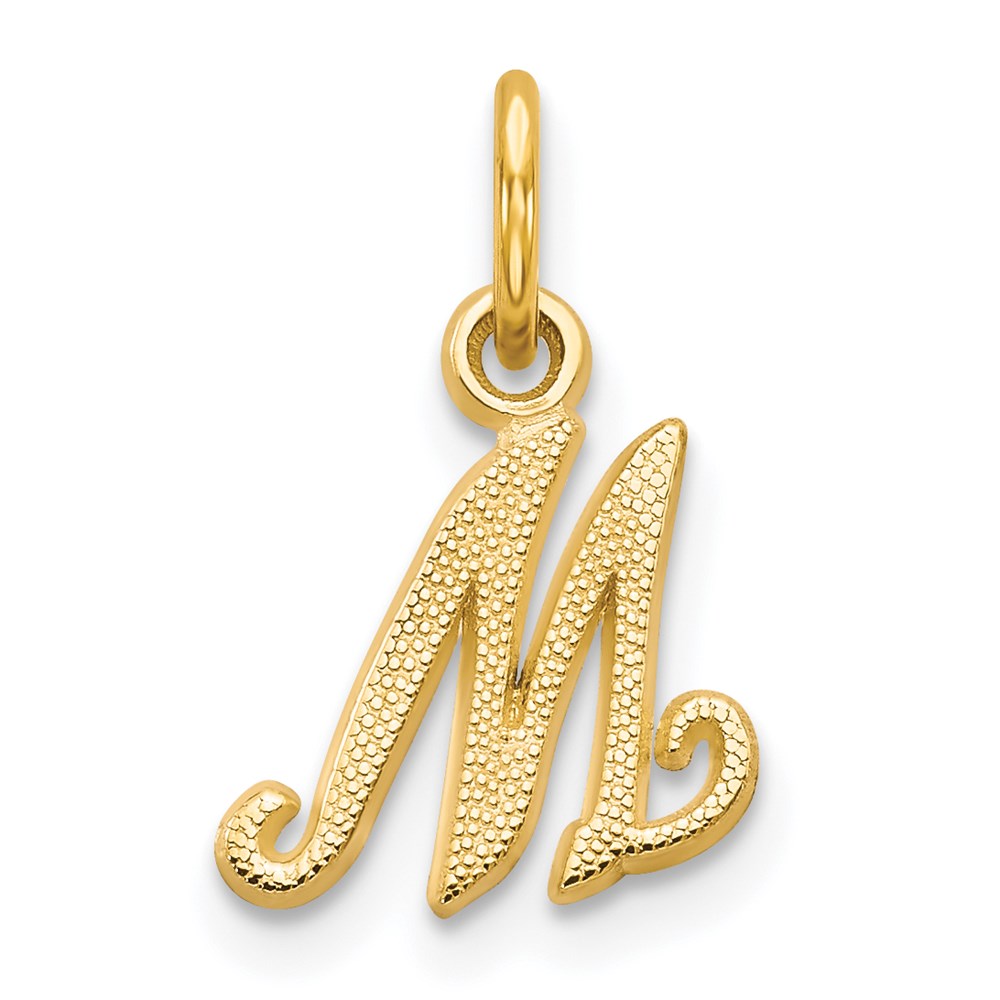 14K Yellow Gold 14Ky Script Letter M Initial Charm