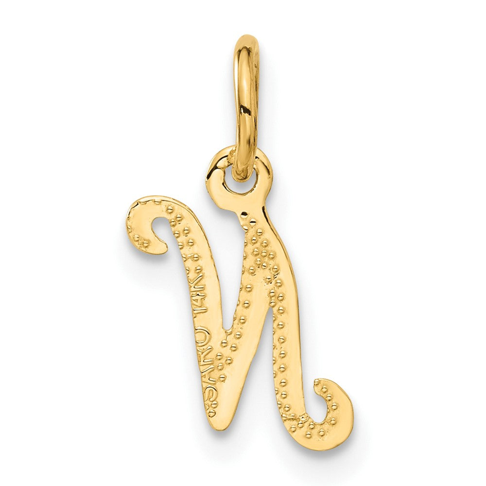 14K Yellow Gold 14Ky Script Letter N Initial Charm