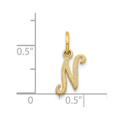 14K Yellow Gold 14Ky Script Letter N Initial Charm