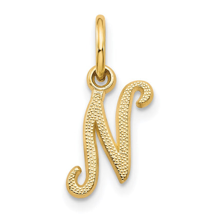 14K Yellow Gold 14Ky Script Letter N Initial Charm
