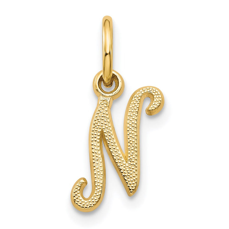 14K Yellow Gold 14Ky Script Letter N Initial Charm