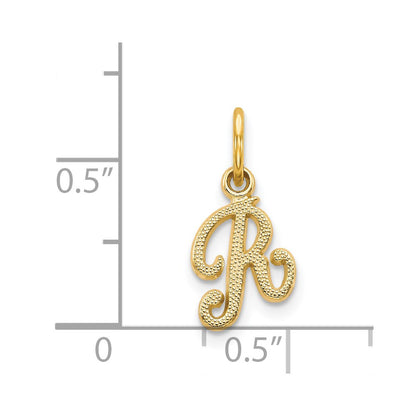 14K Yellow Gold 14Ky Script Letter R Initial Charm