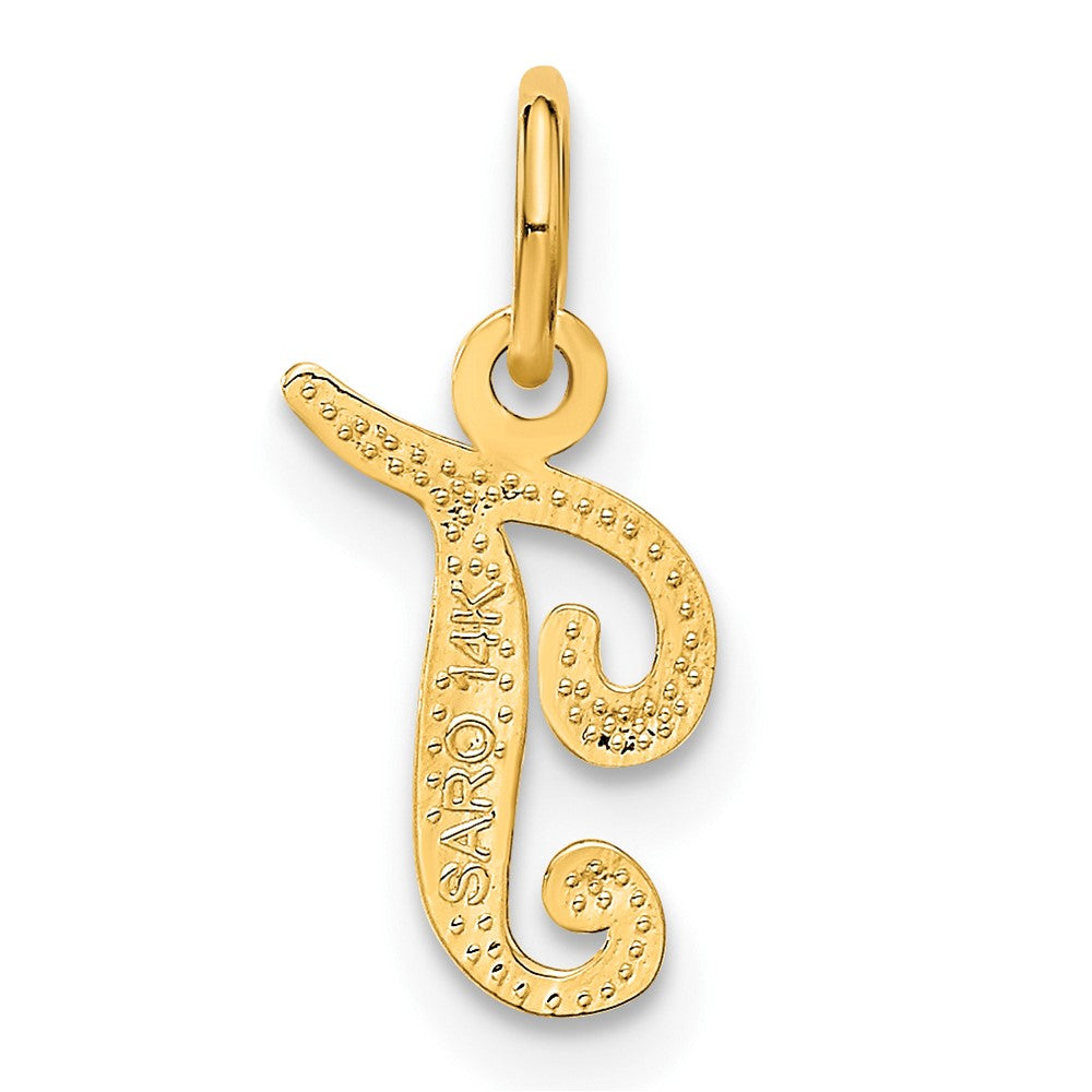 14K Yellow Gold 14Ky Script Letter T Initial Charm