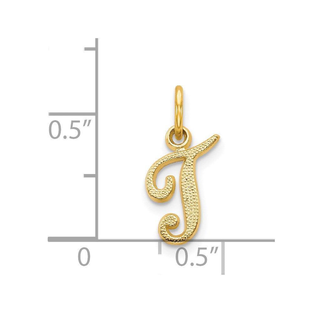 14K Yellow Gold 14Ky Script Letter T Initial Charm