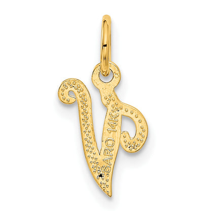 14K Yellow Gold 14Ky Script Letter V Initial Charm