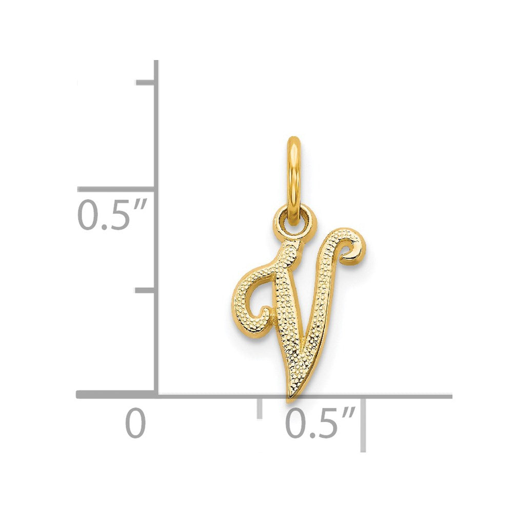 14K Yellow Gold 14Ky Script Letter V Initial Charm