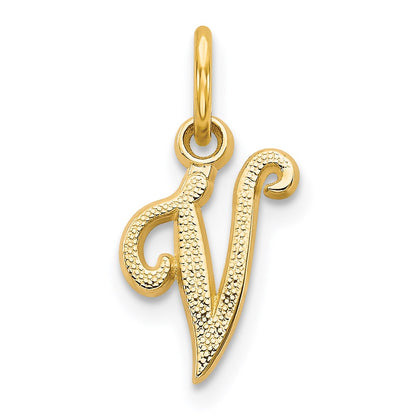 14K Yellow Gold 14Ky Script Letter V Initial Charm