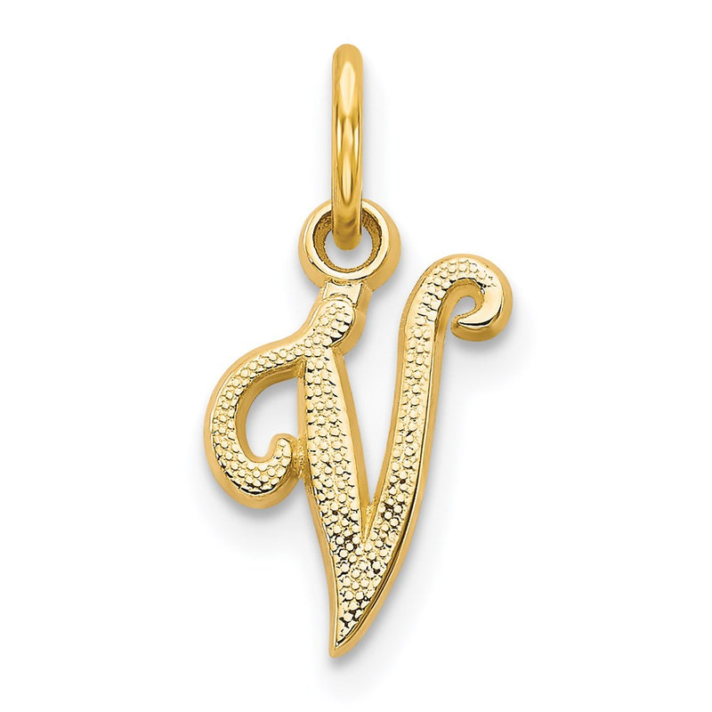14K Yellow Gold 14Ky Script Letter V Initial Charm