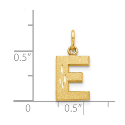 14K Yellow Gold 14Ky Satin Diamond-Cut Letter E Initial Charm