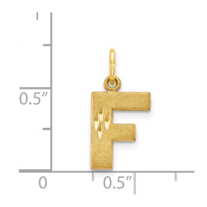 14K Yellow Gold 14Ky Satin Diamond-Cut Letter F Initial Charm