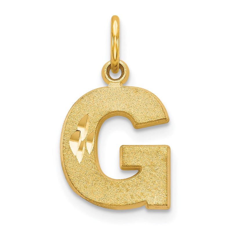 14K Yellow Gold 14Ky Satin Diamond-Cut Letter G Initial Charm