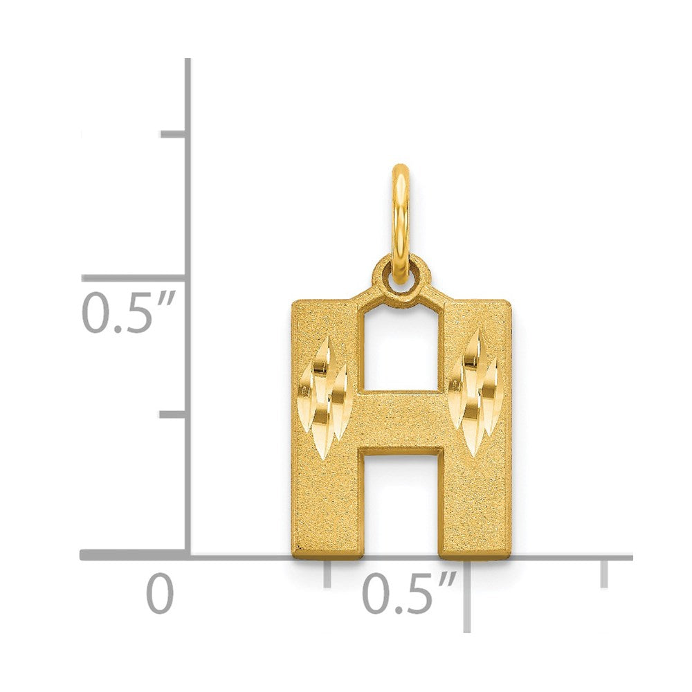14K Yellow Gold 14Ky Satin Diamond-Cut Letter H Initial Charm