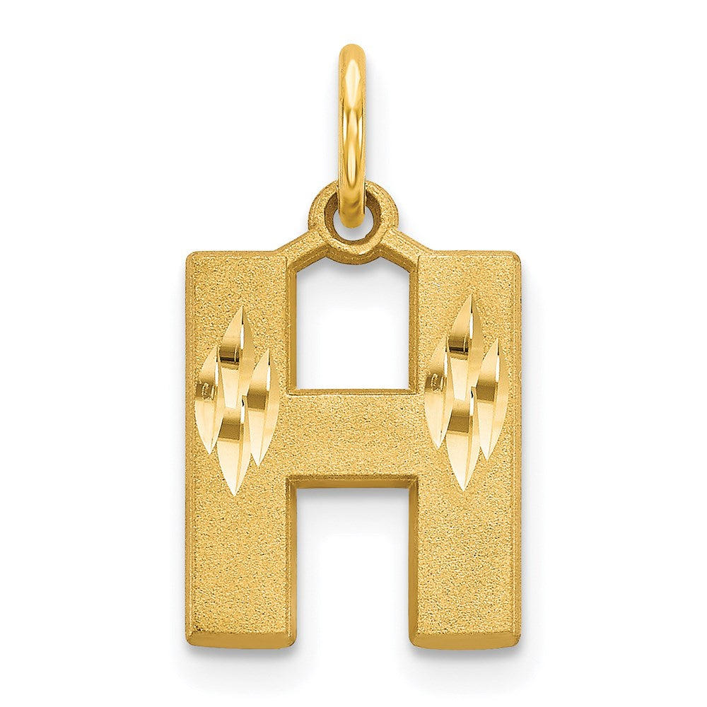 14K Yellow Gold 14Ky Satin Diamond-Cut Letter H Initial Charm