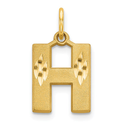 14K Yellow Gold 14Ky Satin Diamond-Cut Letter H Initial Charm