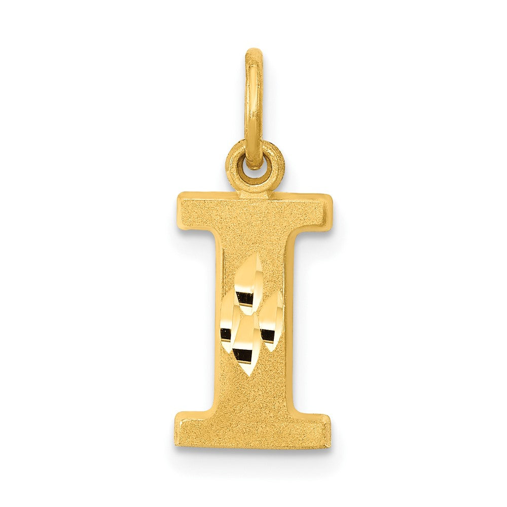 14K Yellow Gold 14Ky Satin Diamond-Cut Letter I Initial Charm