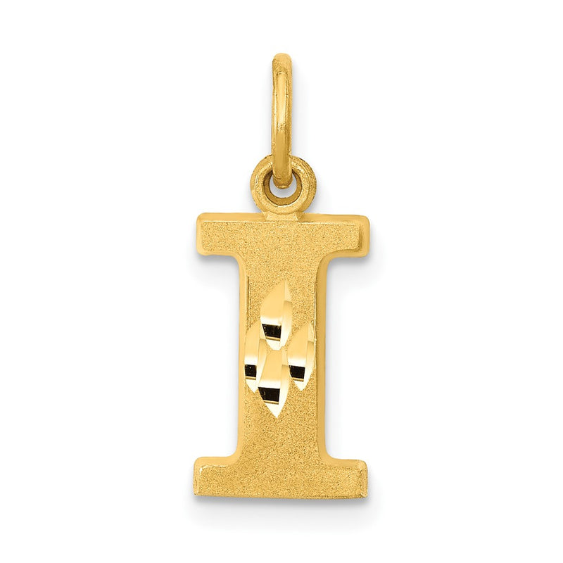 14K Yellow Gold 14Ky Satin Diamond-Cut Letter I Initial Charm
