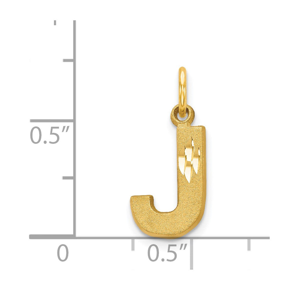 14K Yellow Gold 14Ky Satin Diamond-Cut Letter J Initial Charm