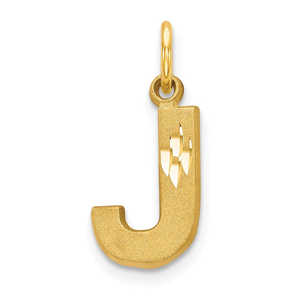 14K Yellow Gold 14Ky Satin Diamond-Cut Letter J Initial Charm