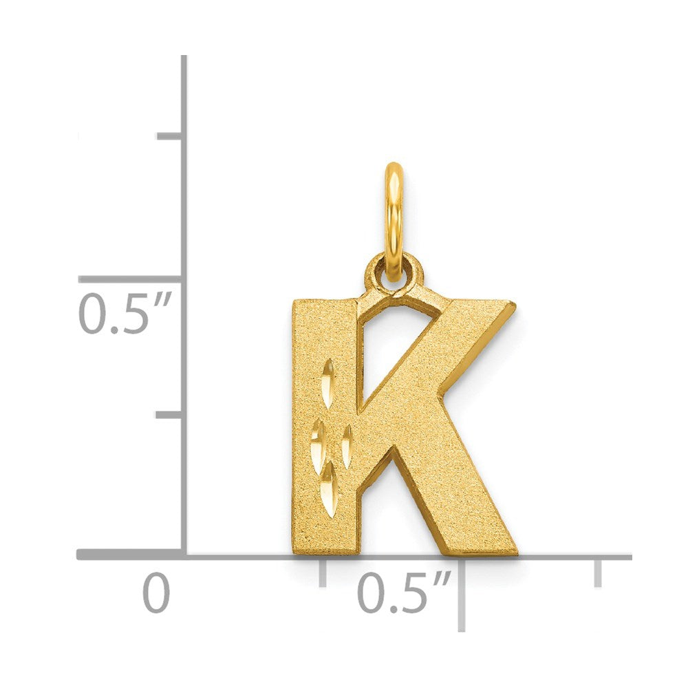 14K Yellow Gold 14Ky Satin Diamond-Cut Letter K Initial Charm