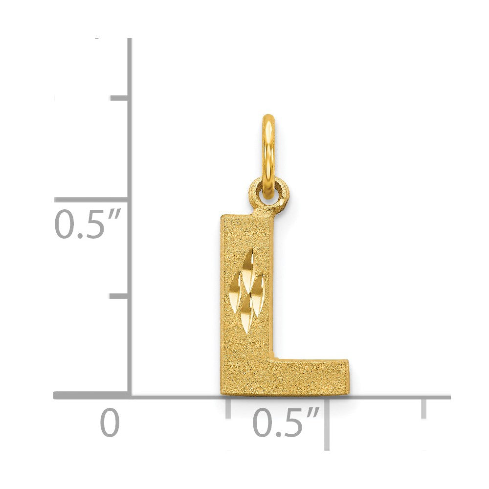 14K Yellow Gold 14Ky Satin Diamond-Cut Letter L Initial Charm