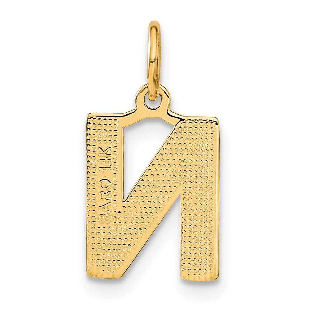 14K Yellow Gold 14Ky Satin Diamond-Cut Letter N Initial Charm