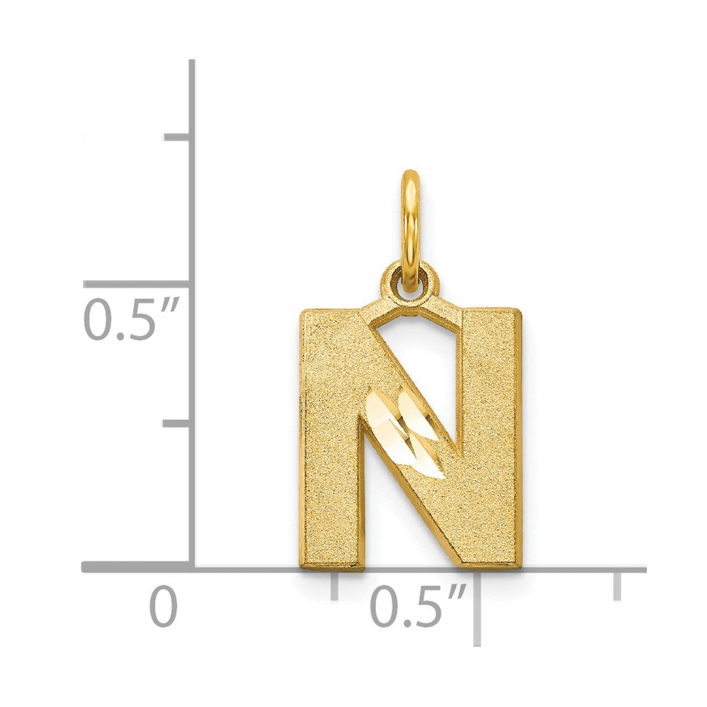 14K Yellow Gold 14Ky Satin Diamond-Cut Letter N Initial Charm