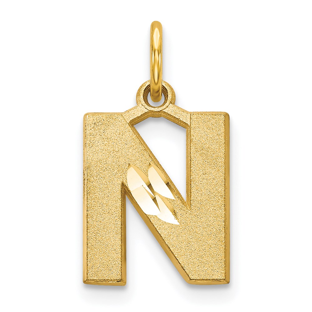 14K Yellow Gold 14Ky Satin Diamond-Cut Letter N Initial Charm