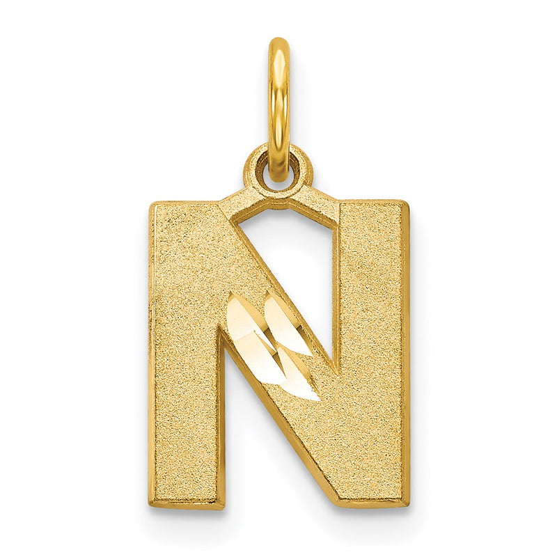 14K Yellow Gold 14Ky Satin Diamond-Cut Letter N Initial Charm