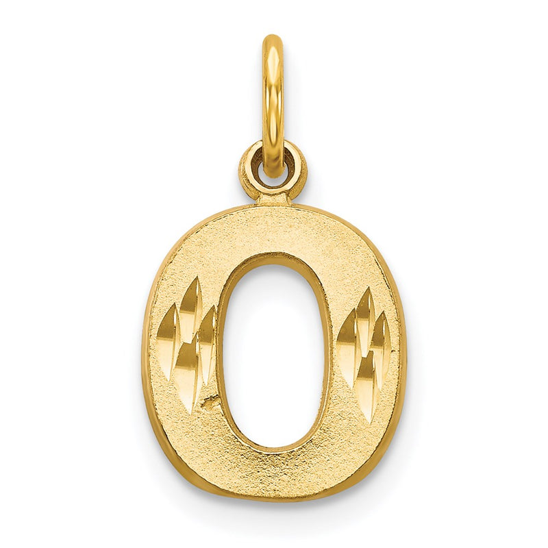14K Yellow Gold 14Ky Satin Diamond-Cut Letter O Initial Charm