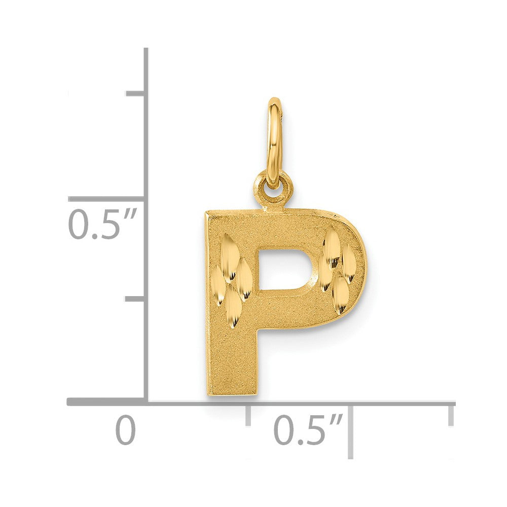 14K Yellow Gold 14Ky Satin Diamond-Cut Letter P Initial Charm