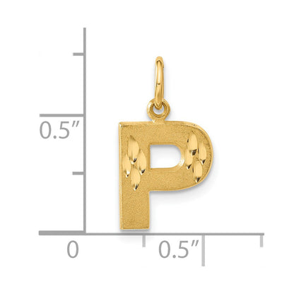 14K Yellow Gold 14Ky Satin Diamond-Cut Letter P Initial Charm