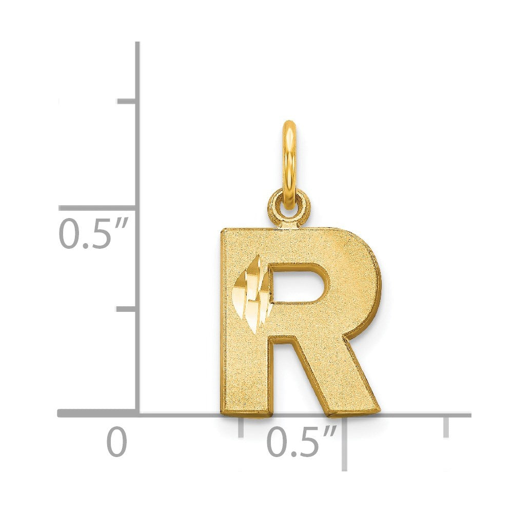 14K Yellow Gold 14Ky Satin Diamond-Cut Letter R Initial Charm