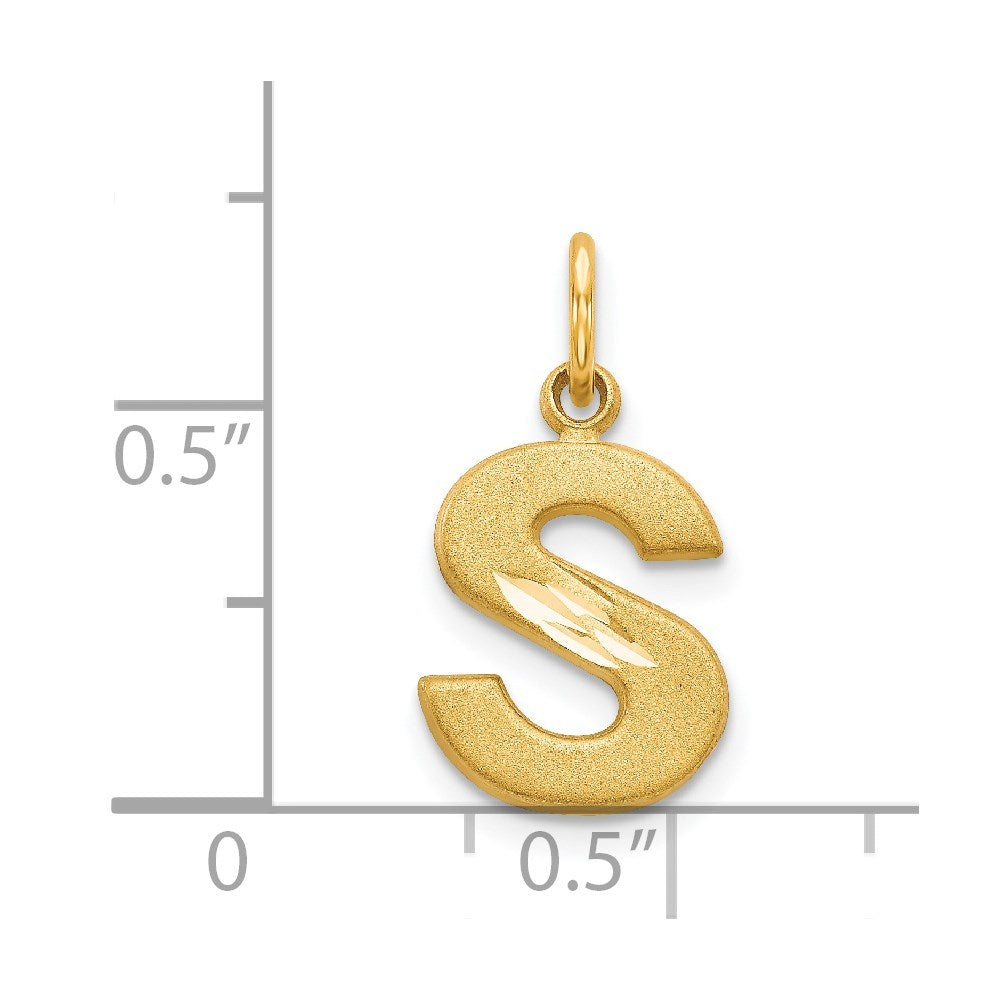 14K Yellow Gold 14Ky Satin Diamond-Cut Letter S Initial Charm