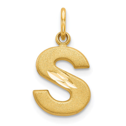 14K Yellow Gold 14Ky Satin Diamond-Cut Letter S Initial Charm