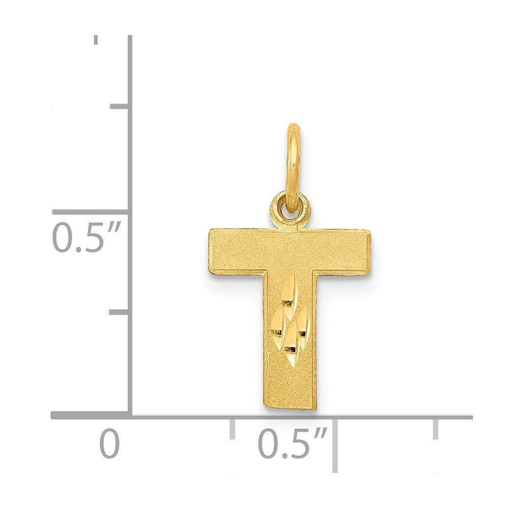 14K Yellow Gold 14Ky Satin Diamond-Cut Letter T Initial Charm