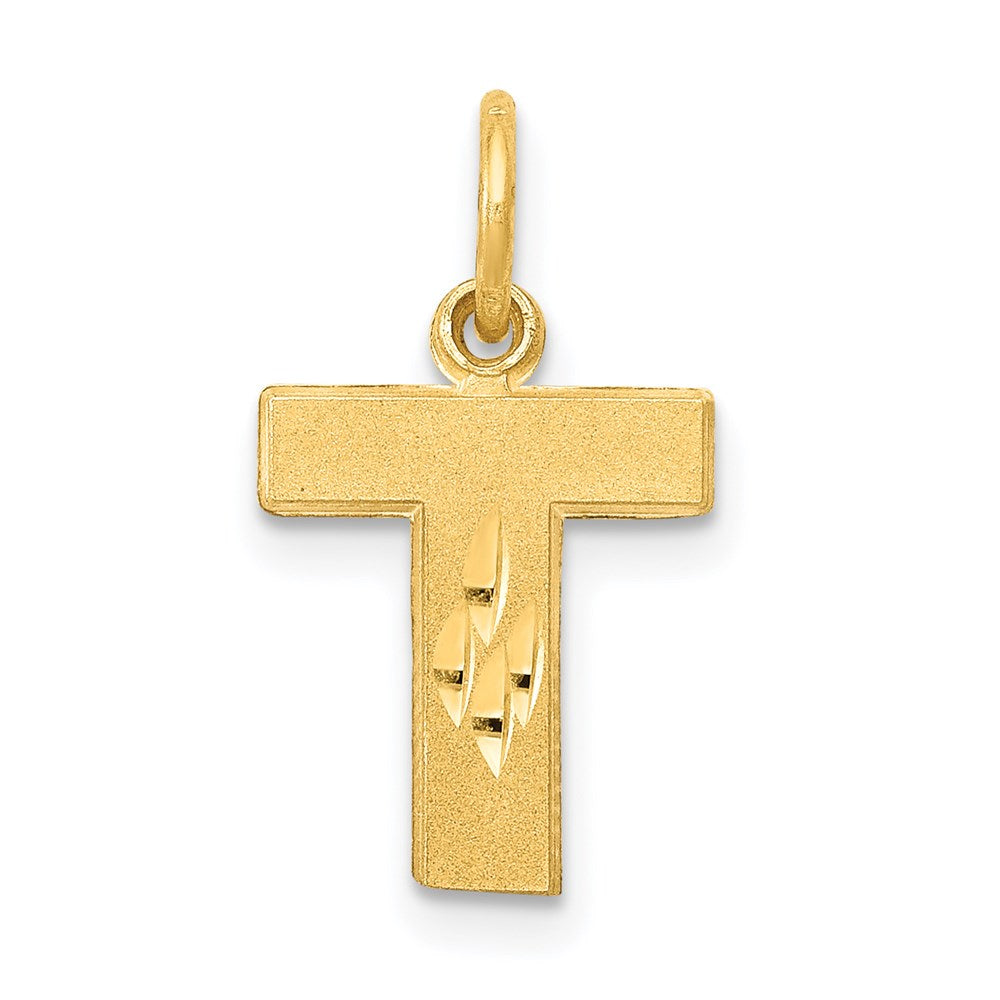 14K Yellow Gold 14Ky Satin Diamond-Cut Letter T Initial Charm