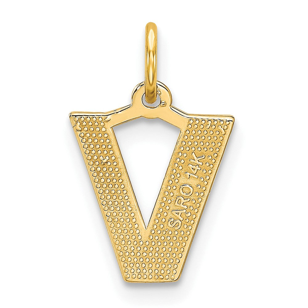 14K Yellow Gold 14Ky Satin Diamond-Cut Letter V Initial Charm