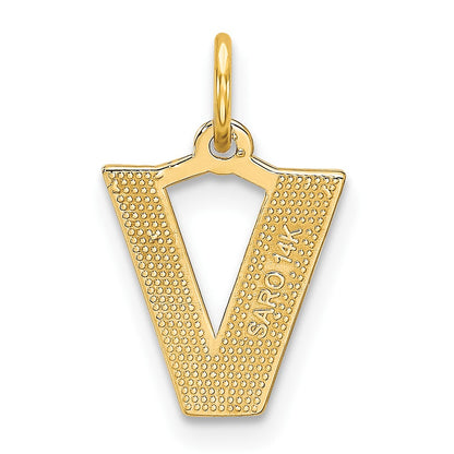 14K Yellow Gold 14Ky Satin Diamond-Cut Letter V Initial Charm