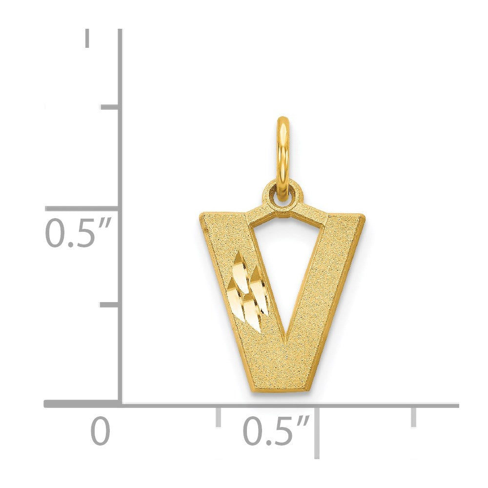 14K Yellow Gold 14Ky Satin Diamond-Cut Letter V Initial Charm