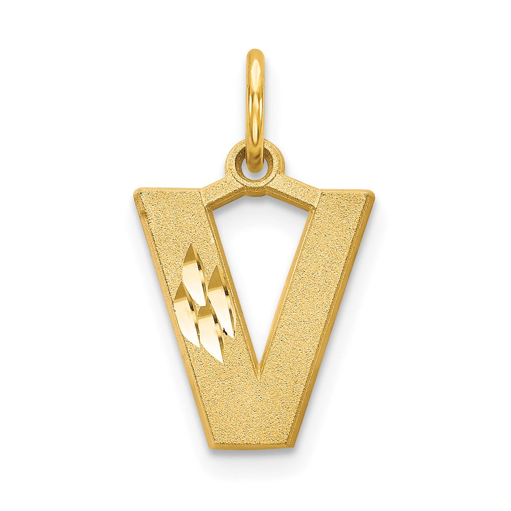 14K Yellow Gold 14Ky Satin Diamond-Cut Letter V Initial Charm