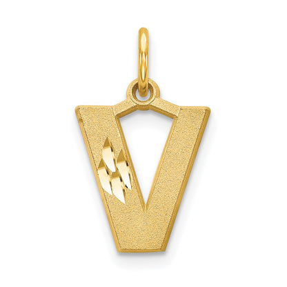 14K Yellow Gold 14Ky Satin Diamond-Cut Letter V Initial Charm