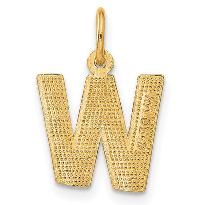 14K Yellow Gold 14Ky Satin Diamond-Cut Letter W Initial Charm