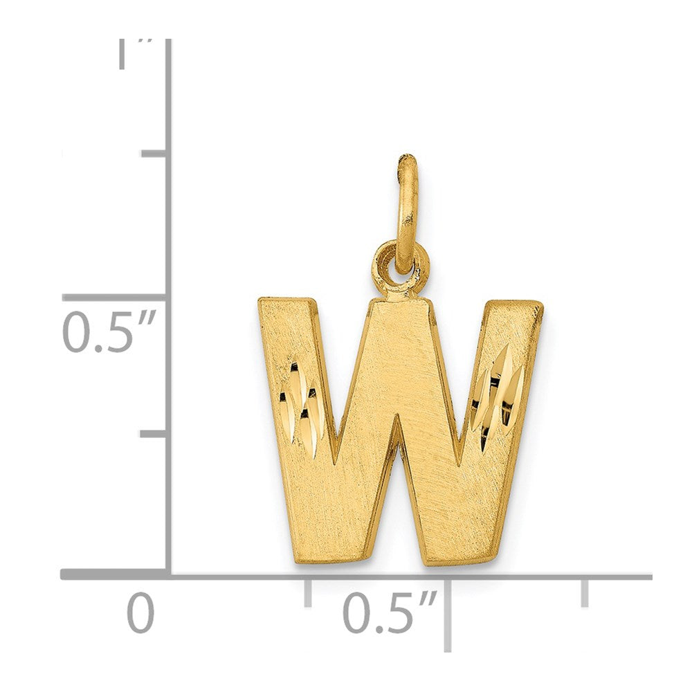 14K Yellow Gold 14Ky Satin Diamond-Cut Letter W Initial Charm