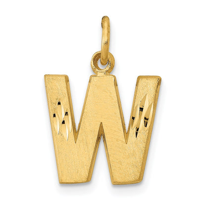 14K Yellow Gold 14Ky Satin Diamond-Cut Letter W Initial Charm