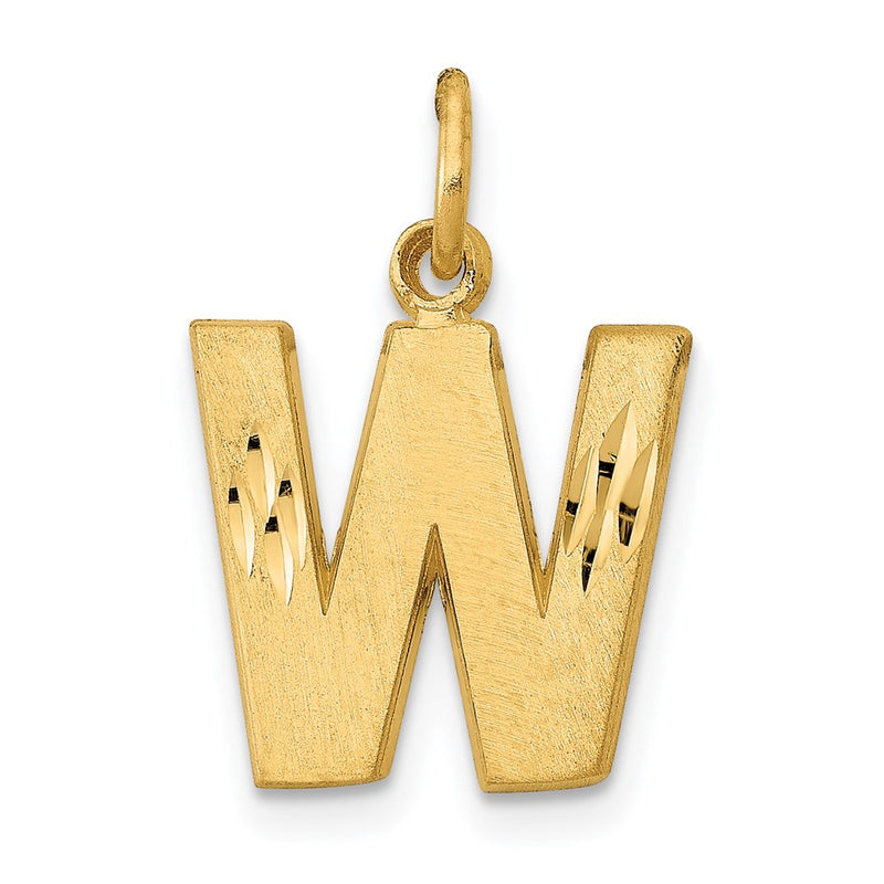 14K Yellow Gold 14Ky Satin Diamond-Cut Letter W Initial Charm