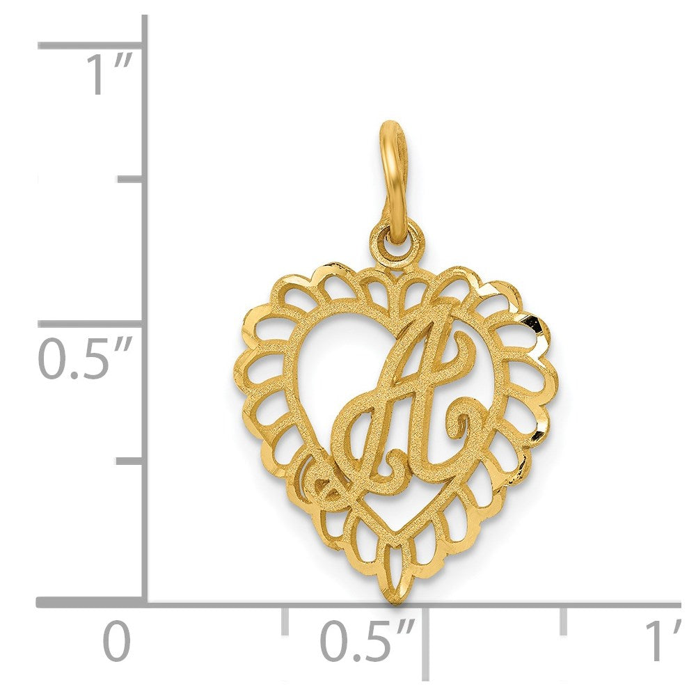 14K Yellow Gold Heart Letter A Charm