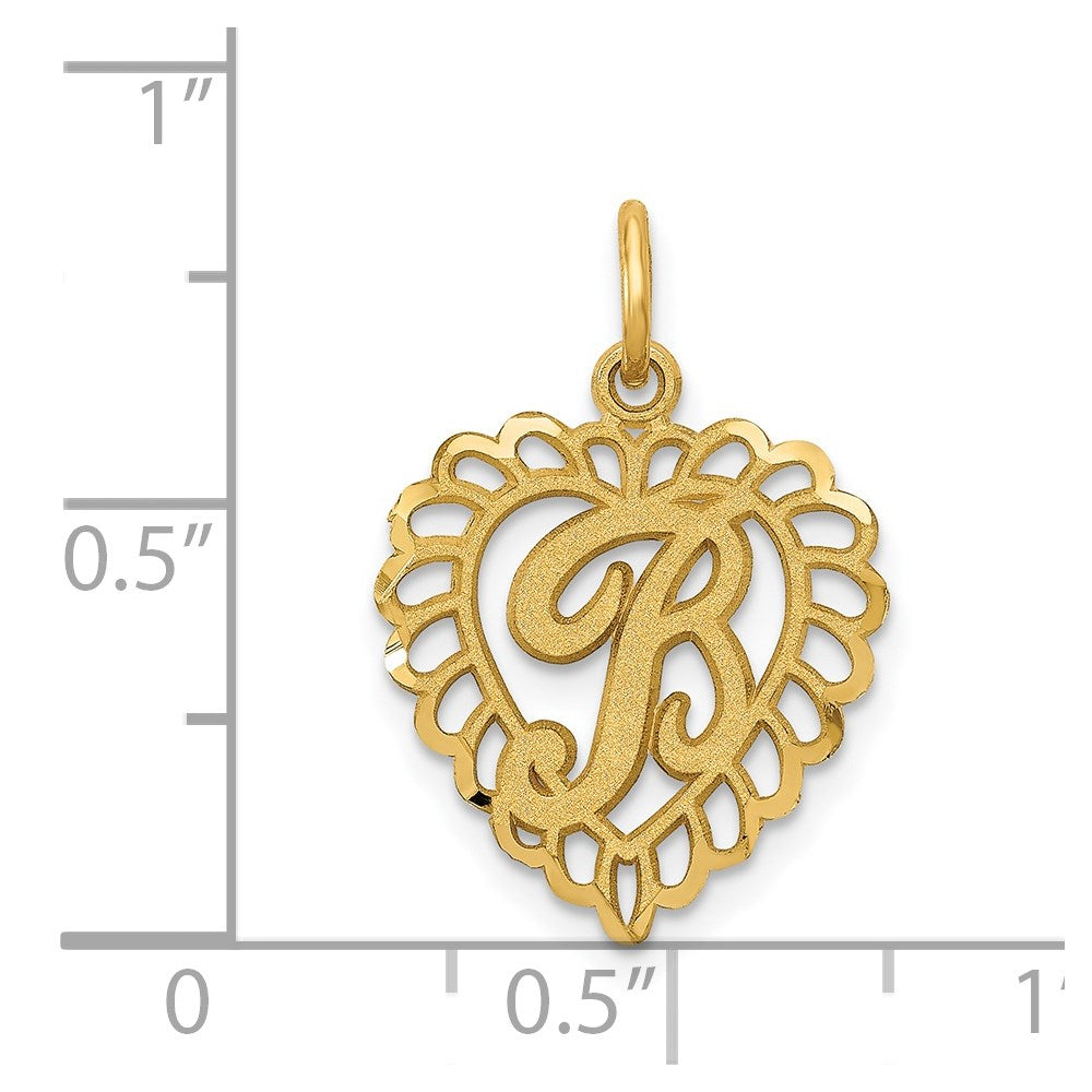 14K Yellow Gold Heart Letter B Charm