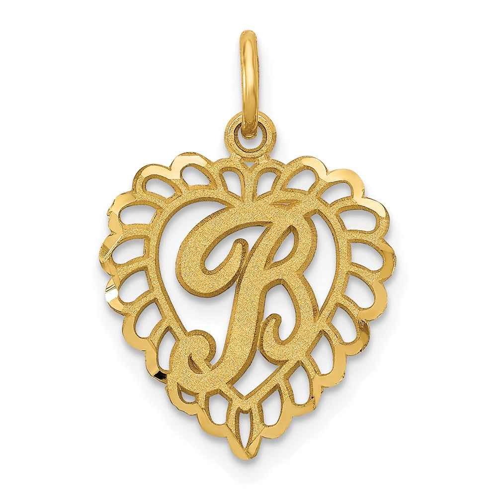 14K Yellow Gold Heart Letter B Charm
